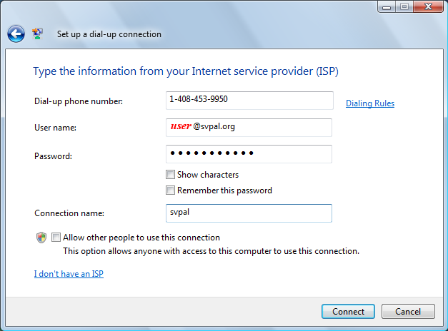 Set up a dial-up connection